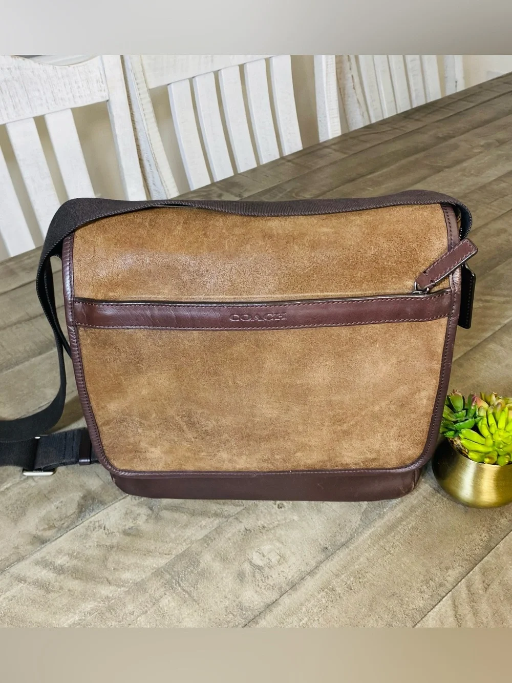 COACH Camden Brown Suede & Leather Messenger Bag Flap Satchel